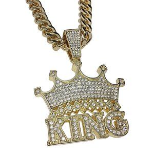 Large Crowned King Pendant & 10mm 30" Cuban Chain